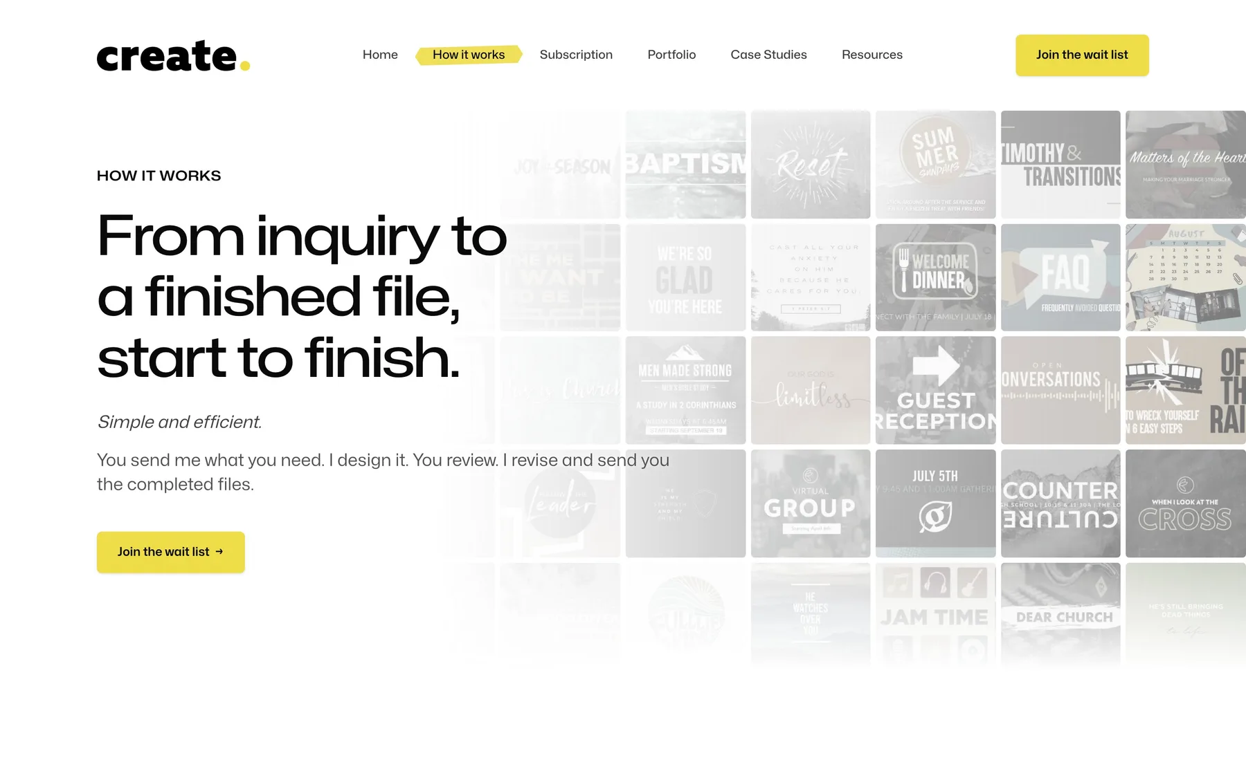 The How it works page on createchurchmedia.com: From inquiry to a finished file, start to finish.