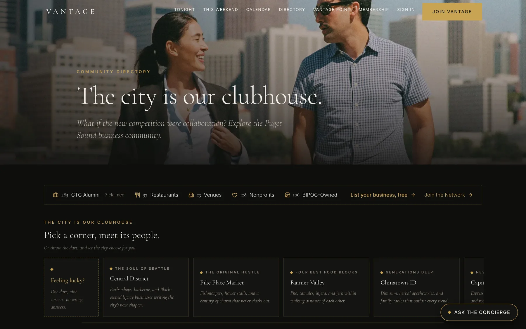The Vantage directory: The city is our clubhouse. Pick a corner, meet its people.